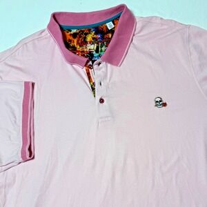 Robert Graham Easton Pink Embroidered Skull Rose Polo‎ Shirt Men's 3XL